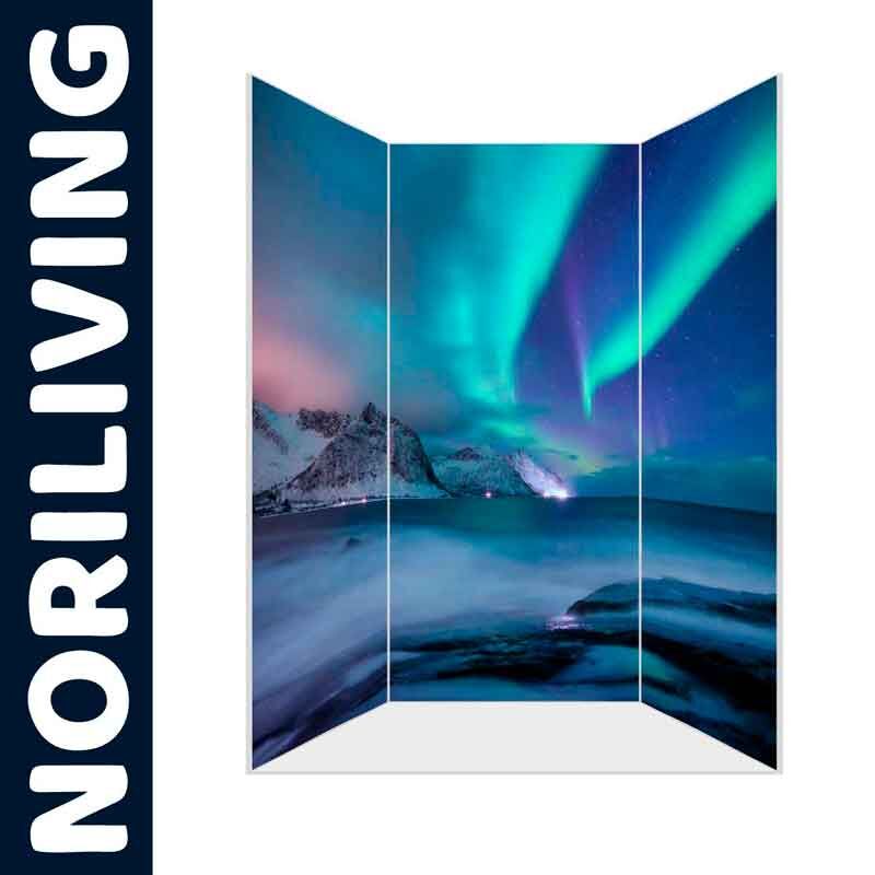 Dreiteiliger Paravent mit Nordlichter-Motiv von NORILIVING
