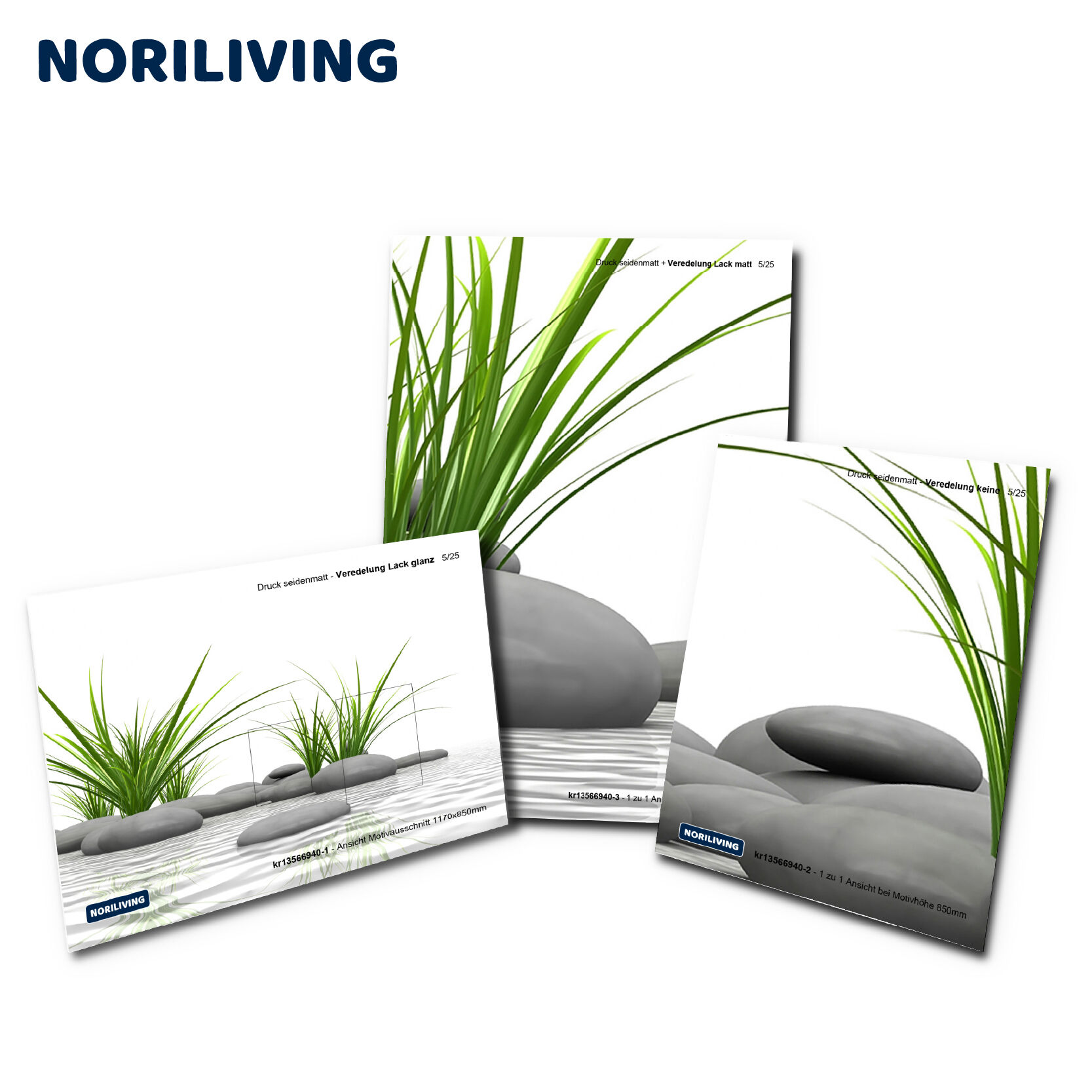 Drei dekorative Leinwände mit Bambus und Steinen von NORILIVING, ideal für moderne Wohnräume.