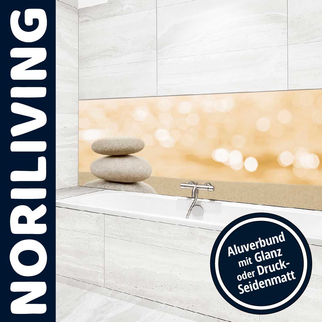 Moderne Badezimmerverkleidung aus Aluverbund mit Steinoptik, erhältlich in Glanz oder Seidenmatt, von Noriliving