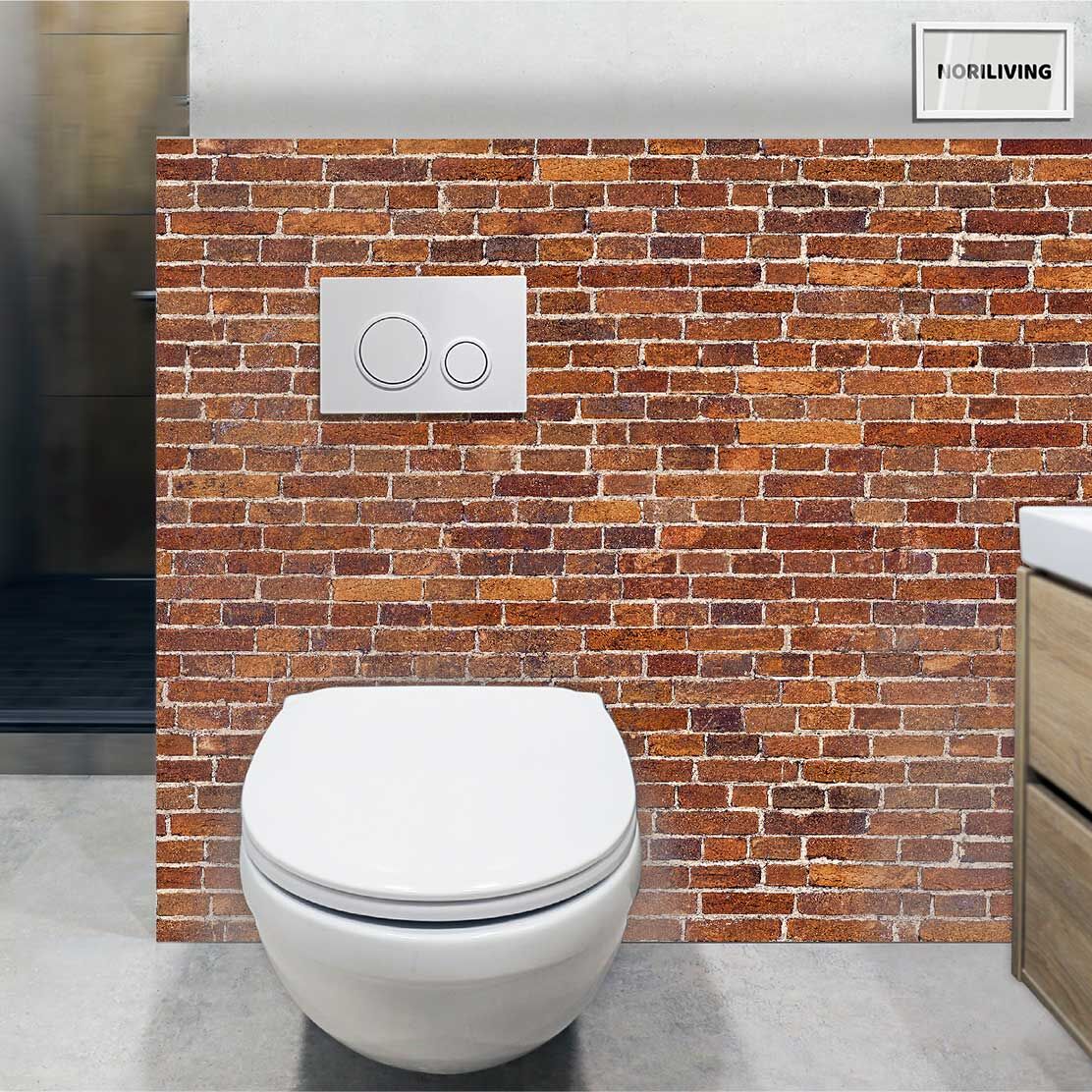 im WC eingebaute Toilettenrückwand mit Motiv Rote Backsteinmauer 459