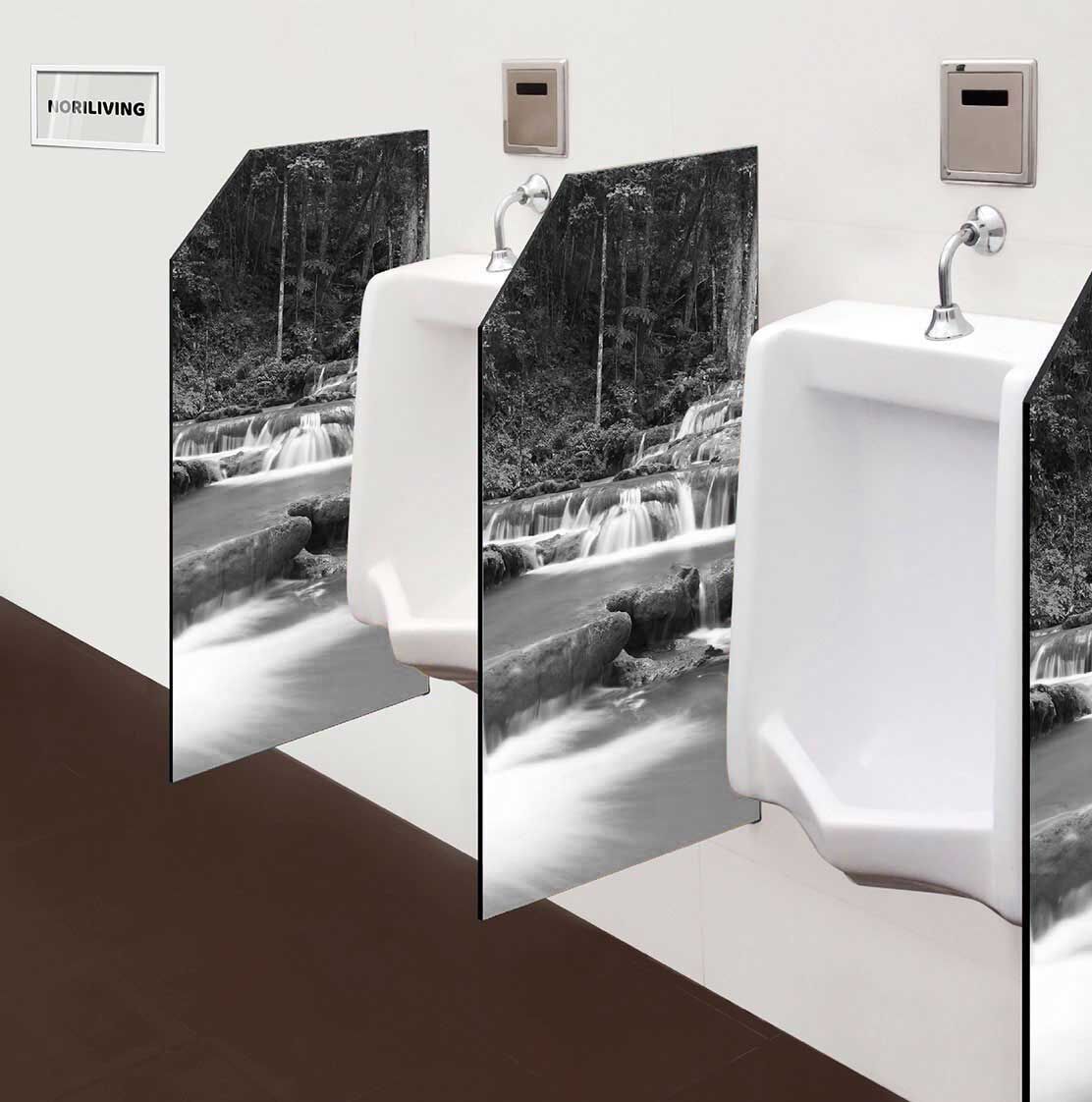 in der Toilette eingebaute Schamwand mit Motiv asiatischer Wasserfall 009 schwarz-weiß