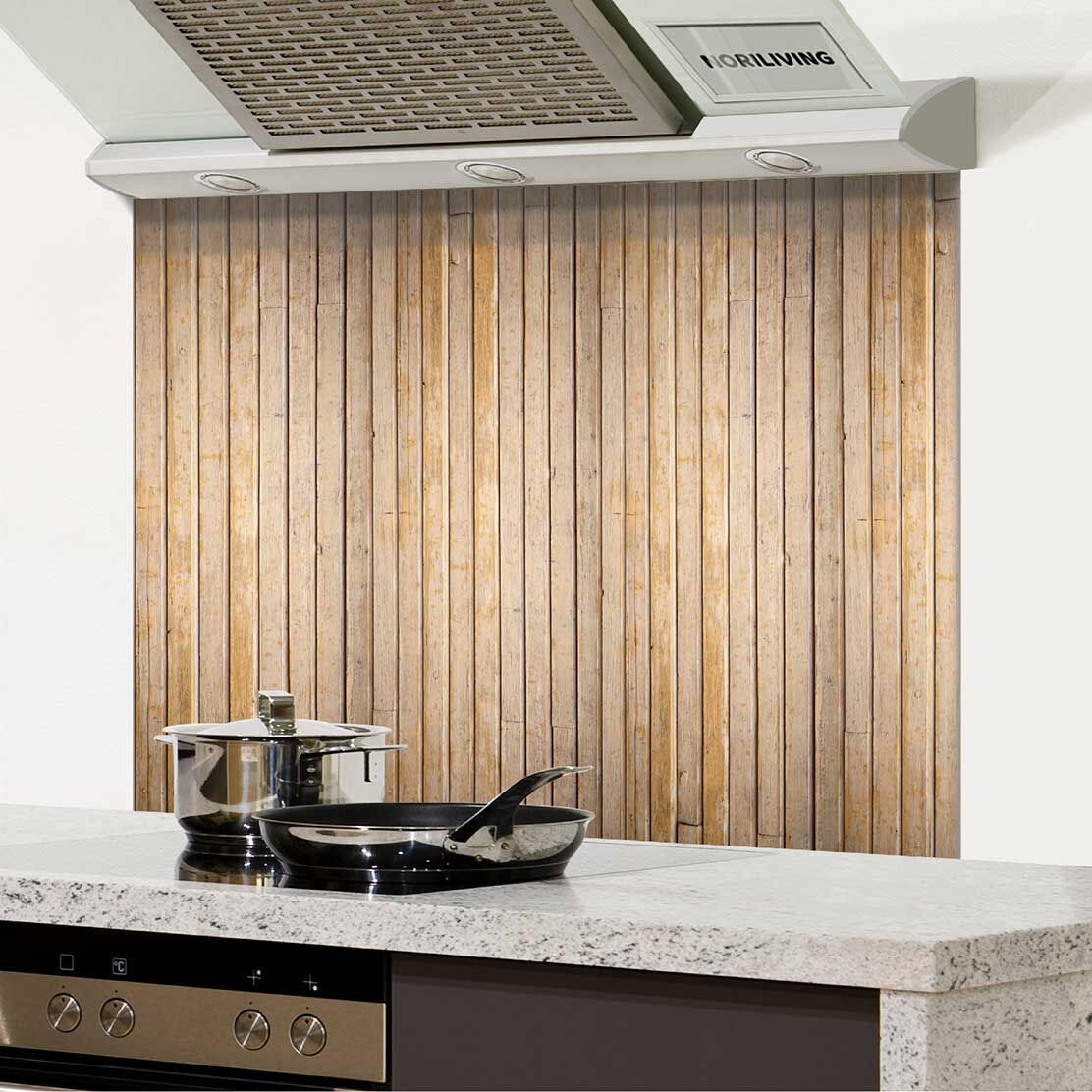 in der Küche eingebauter Spritzschutz Küche - Herd mit Motiv Beige Holzdielen 039