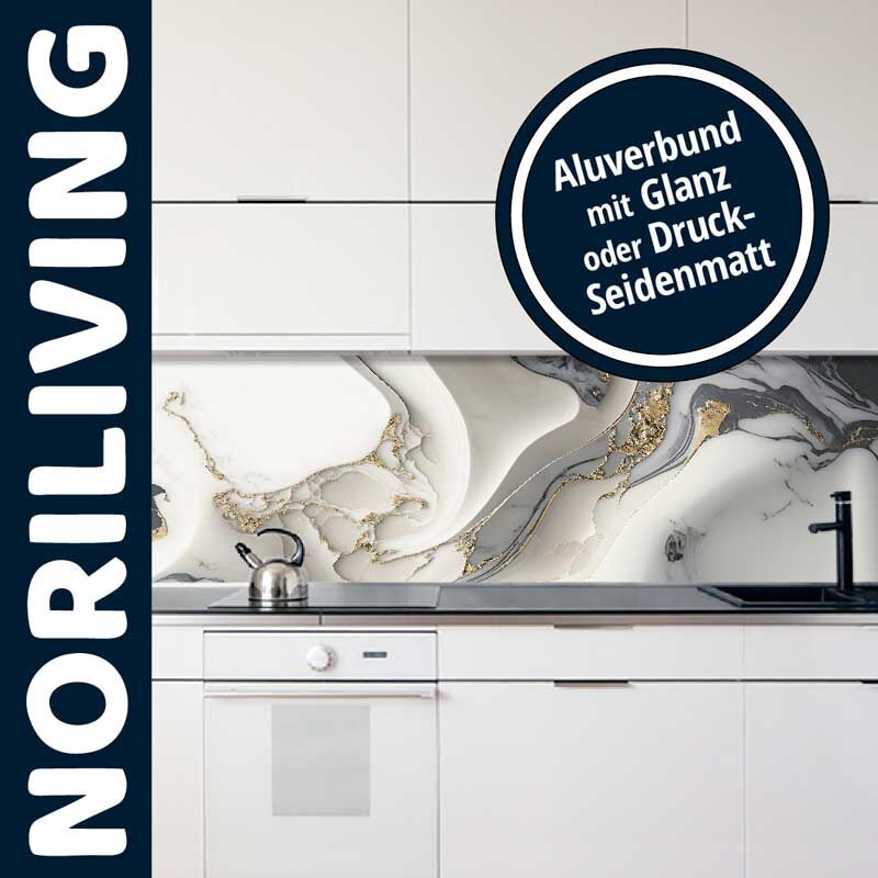 Küchenrückwand aus Aluverbund mit marmoriertem Design in Glanz oder Druck-Seidenmatt von Noriliving