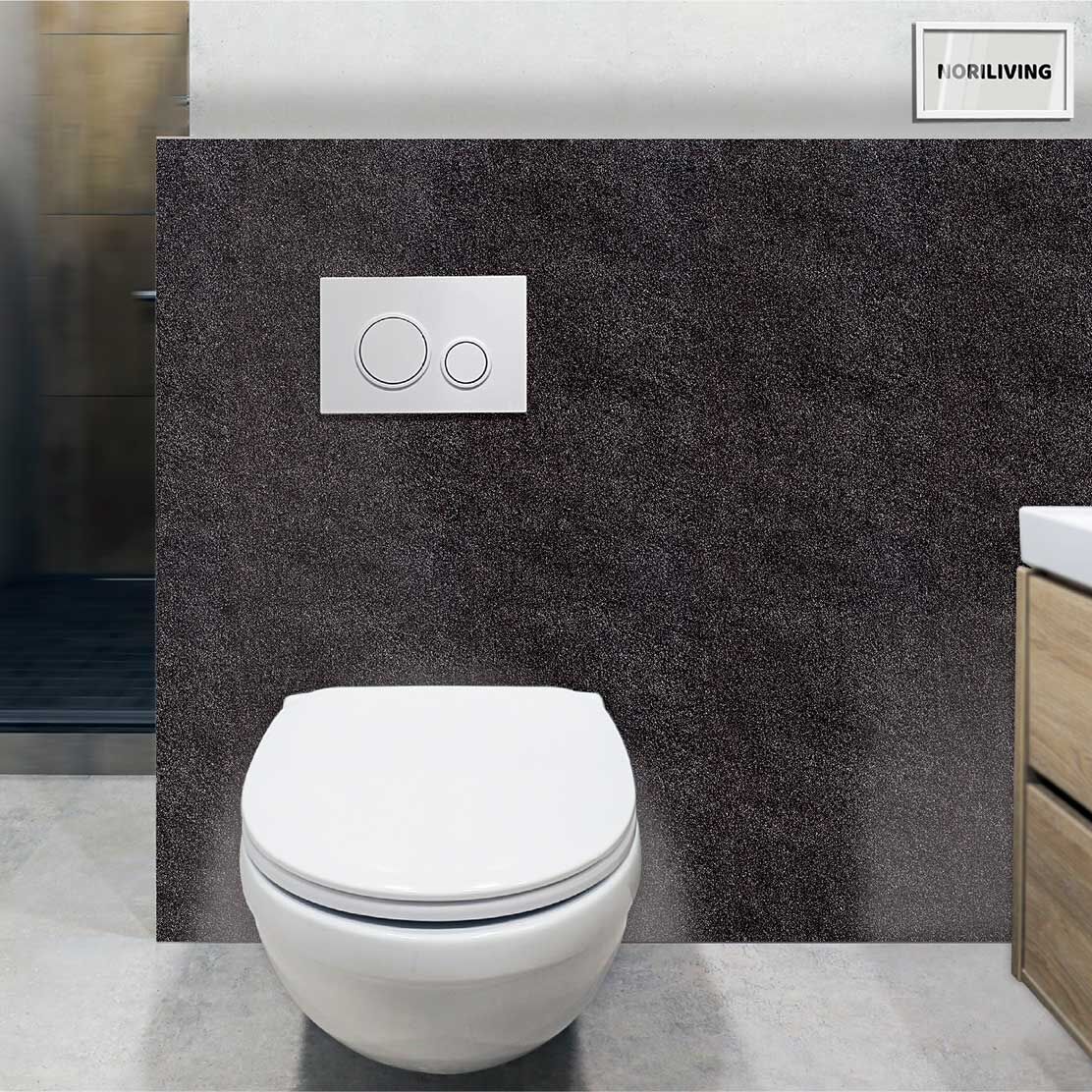 im WC eingebaute Toilettenrückwand mit Motiv Asphalt-Textur dunkel 455