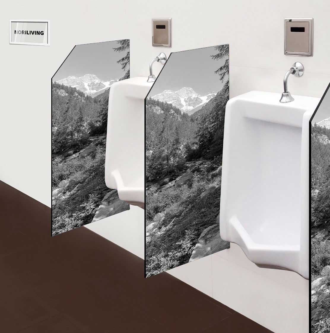 in der Toilette eingebaute Schamwand mit Motiv Berge Italienische Alpen 967 schwarz-weiß