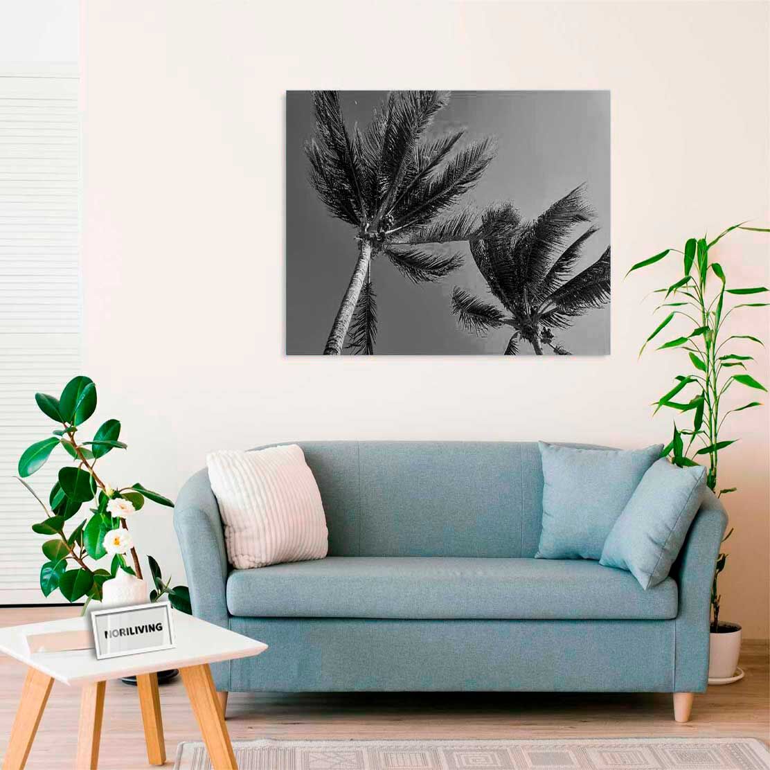 Wandbild über dem Sofa mit Motiv Kokospalmen im Himmel 269 schwarz-weiß