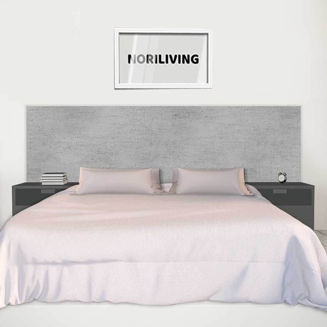 im Schlafzimmer eingebaute Bettrückwand mit Motiv Stein mittel grau Beton 262