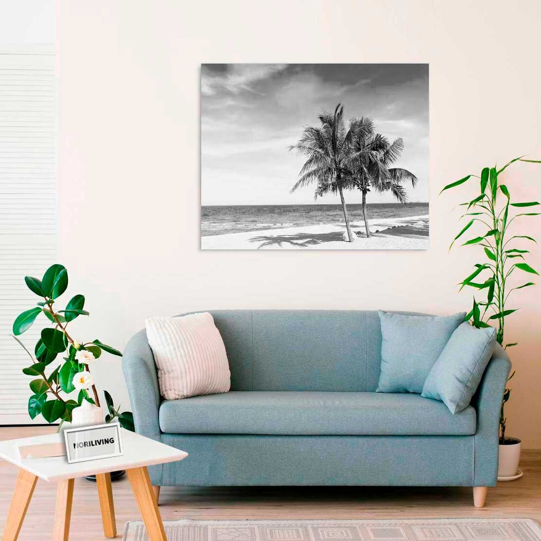 Wandbild über dem Sofa mit Motiv schöner Strand und tropisches Meer mit Palmen 828 schwarz-weiß