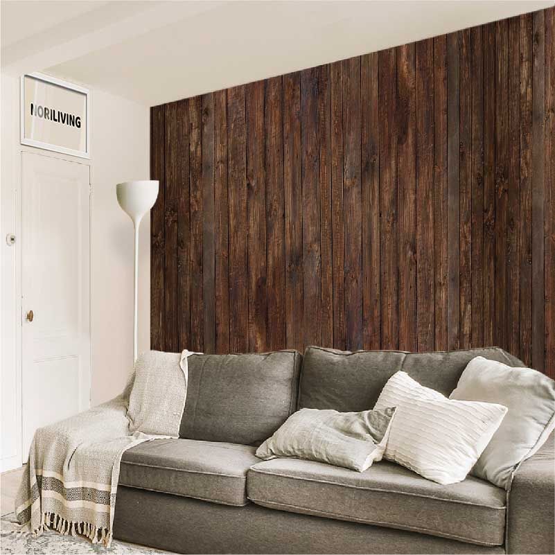 im Wohnzimmer eingebaute Wohnzimmerrückwand mit Motiv Alte Holzbohlen 056
