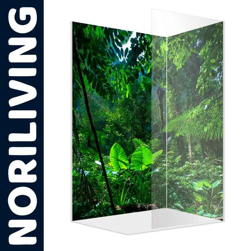 Dekorative Raumtrennung mit Dschungelmotiv von NORILIVING, grüner Blätterwald sichtbar