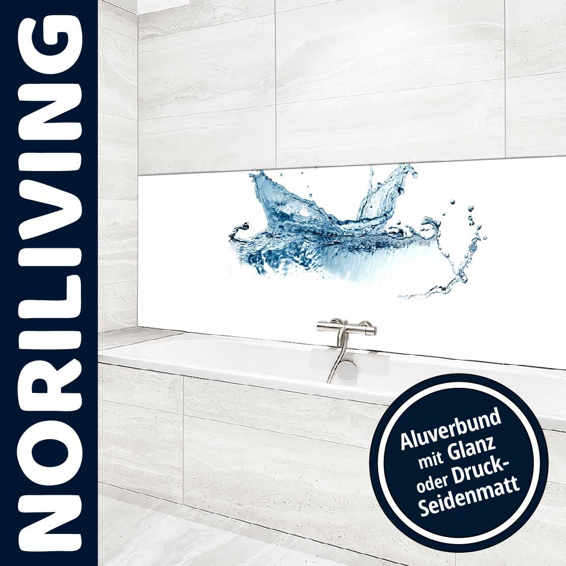 Ansicht des Badrückwand-Motivs spritzendes Wasser 133 Unterkante