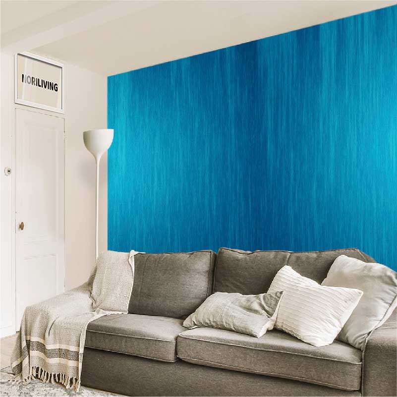 im Wohnzimmer eingebaute Wohnzimmerrückwand mit Motiv türkis-blauer gestreifter Hintergrund 285