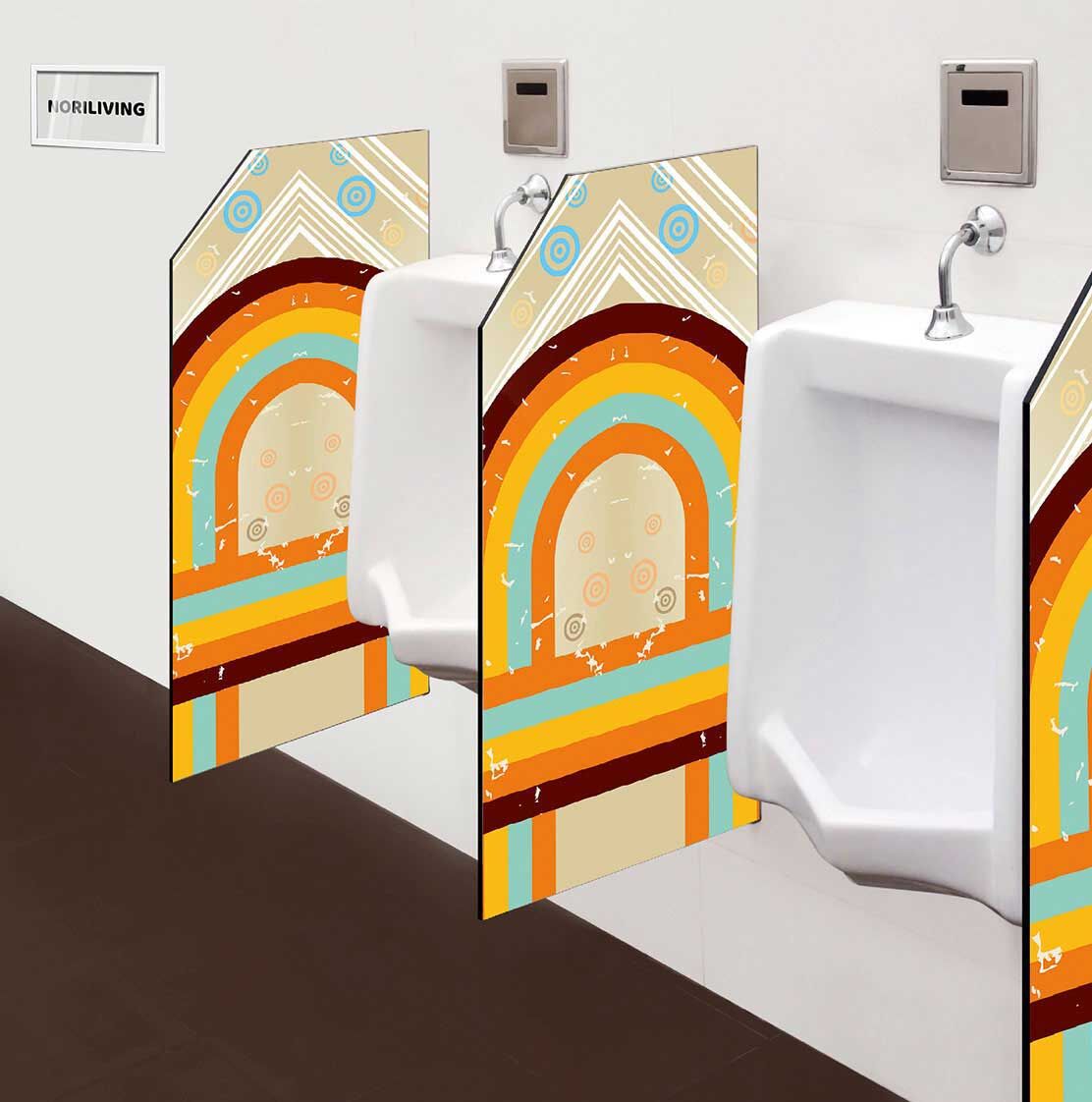 in der Toilette eingebaute Schamwand mit Motiv 70er Muster mit Kreisen 909