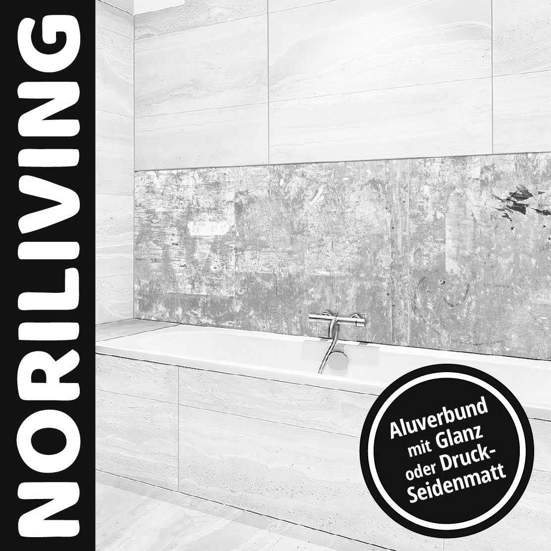 Ansicht des Badrückwand-Motivs Grunge graue Metallwand 436 schwarz-weiß Oberkante