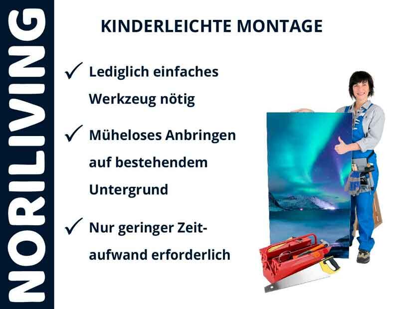 NORILIVING-Werbung zur einfachen und schnellen Montage mit minimalem Werkzeugeinsatz