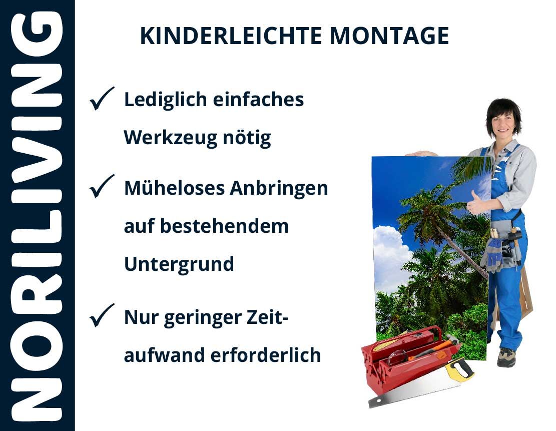 Aufzählung der Vorteile einer Badrückwand aus Aluverbund