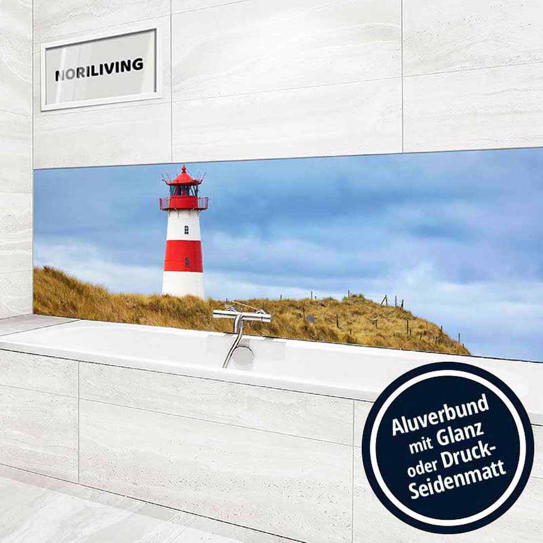 Ansicht des Badrückwand-Motivs Leuchtturm von List auf Sylt Nordsee 809 Höhe zentriert