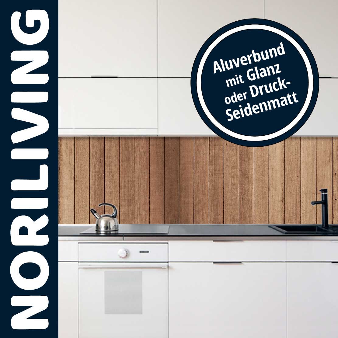 Küchenzeile mit Holzoptik-Aluverbund, Glanz oder Druck-Seidenmatt finish von Noriliving