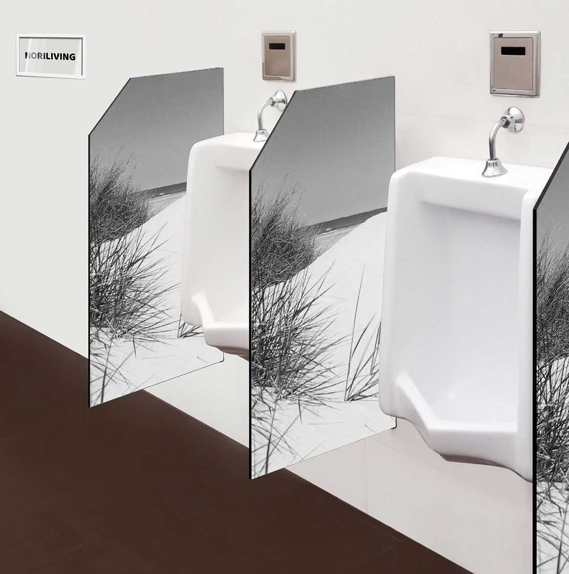 in der Toilette eingebaute Schamwand mit Motiv Gras Düne Strand Nordsee 706 schwarz-weiß