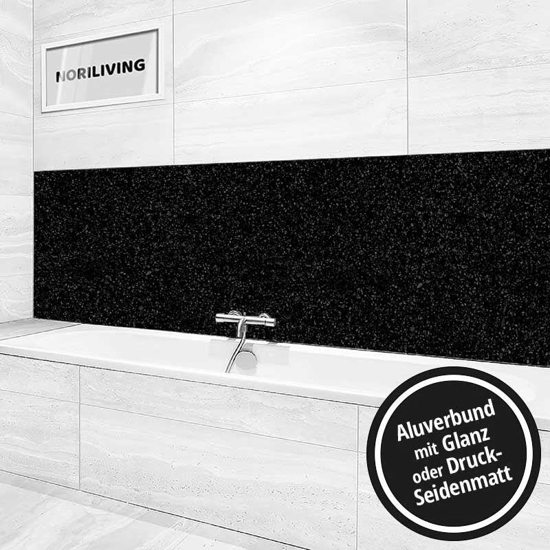 Ansicht des Badrückwand-Motivs Schwarzer Granit 125bw schwarz-weiß Höhe zentriert
