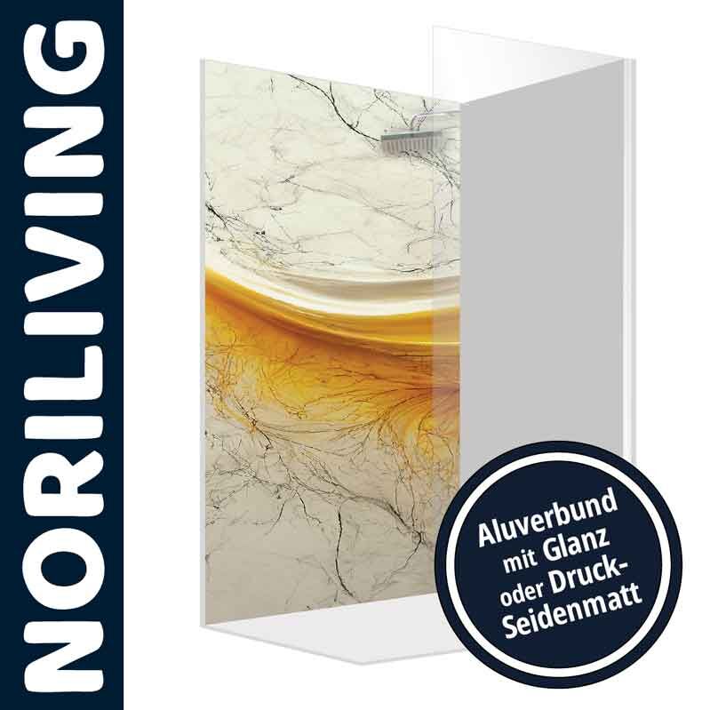 Duschwand aus Aluverbund mit marmoriertem Design, Glanz oder Druck-Seidenmatt