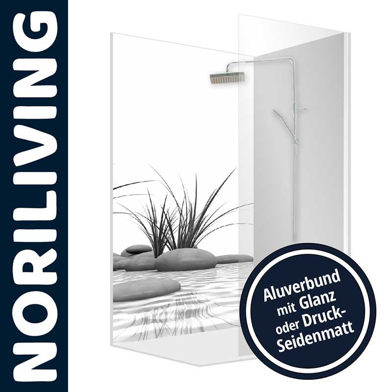Duschpaneel von Noriliving mit Naturmotiv und Aluverbund in Glanz oder Druck-Seidenmatt