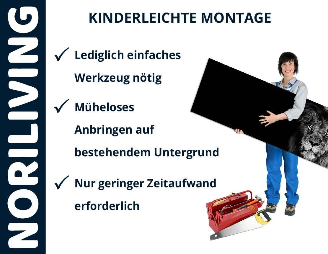 Person zeigt eine unkomplizierte Montage mit minimalem Werkzeugaufwand, geeignet für jeden Untergrund.