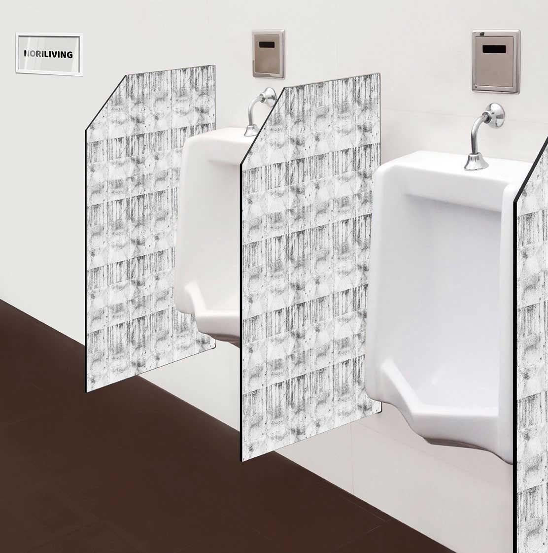 in der Toilette eingebaute Schamwand mit Motiv Weiße Zementputz-Wand 581 schwarz-weiß