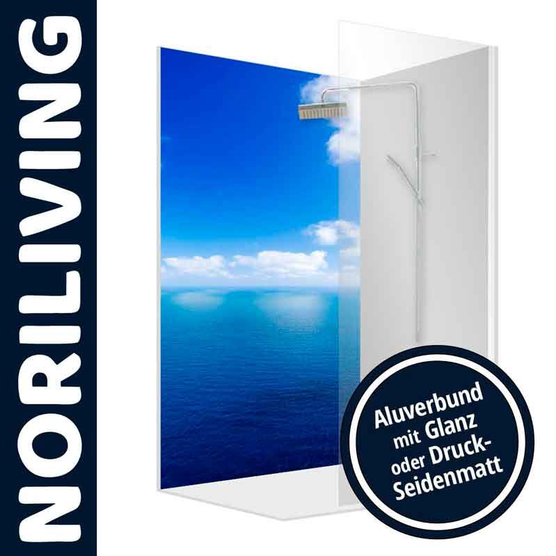 Duschrückwand mit Aluverbund und Meer-Motiv von Noriliving