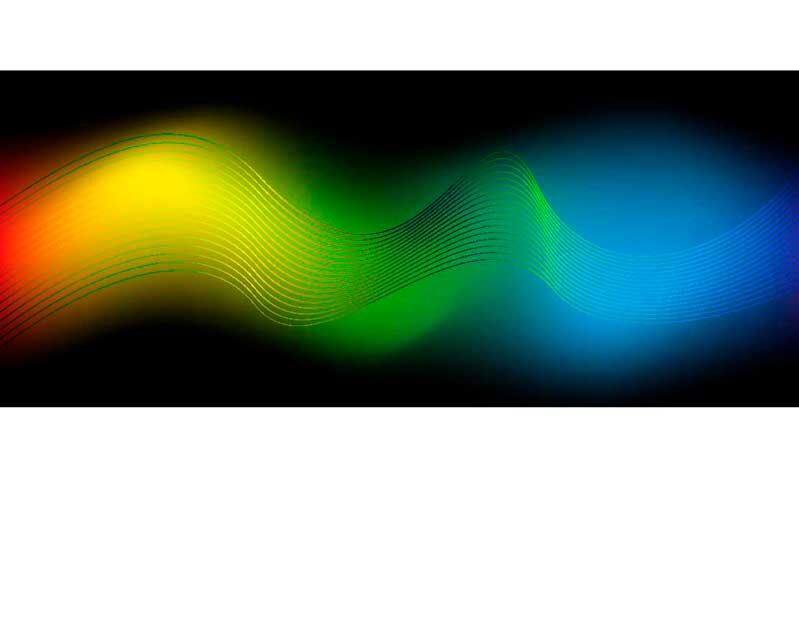 Ein Bild mit einem abstrakten bunten Wellenmuster, das sich über einen schwarzen Hintergrund erstreckt, mit Übergängen von Rot zu Gelb, Grün und Blau.