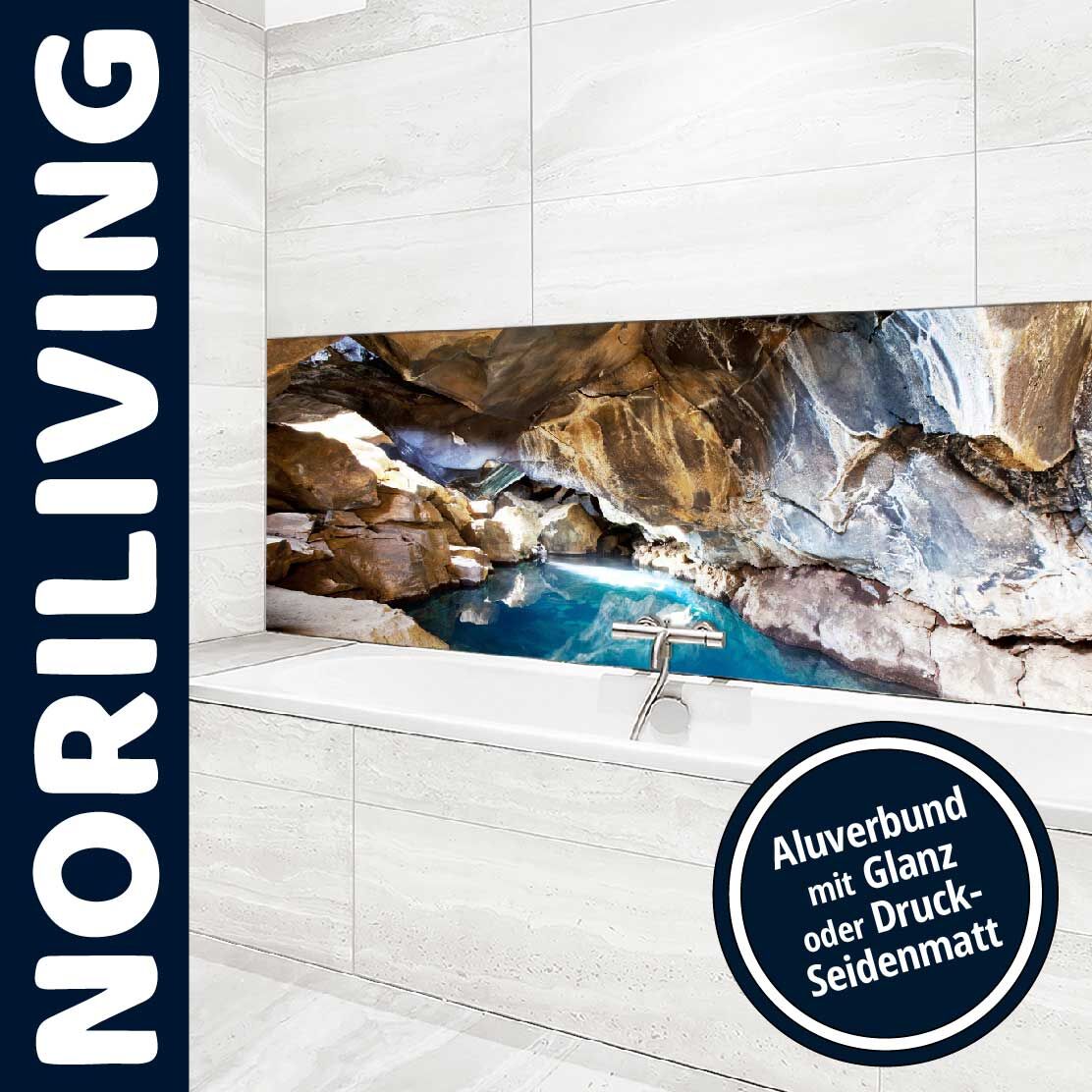Ansicht des Badrückwand-Motivs Fluss in Höhle in Island 348 Oberkante