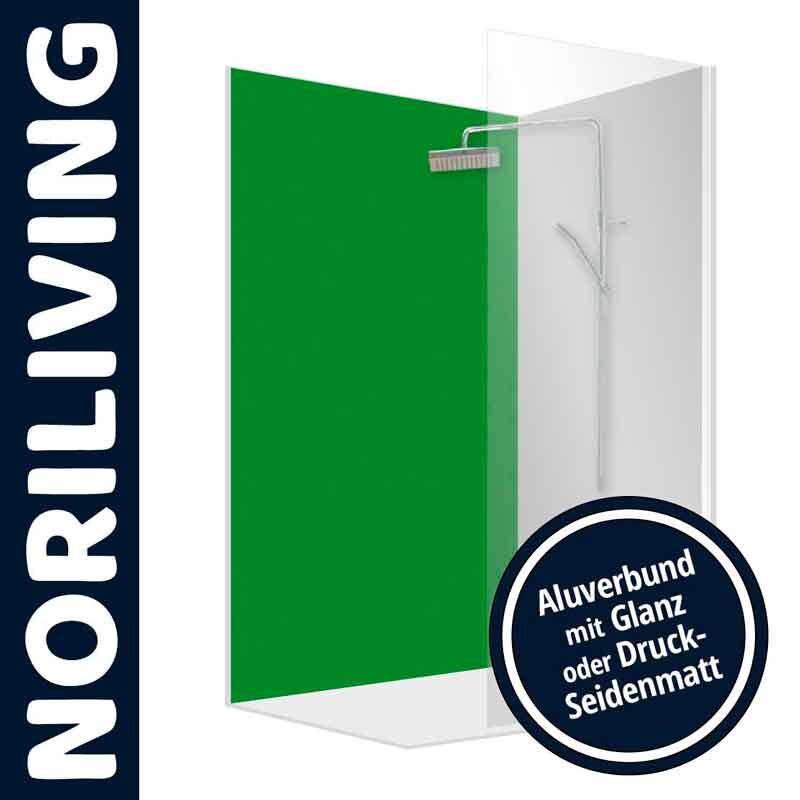 Moderne Duschwand von Noriliving, erhältlich in Aluverbund mit glänzender oder seidenmatter Oberfläche