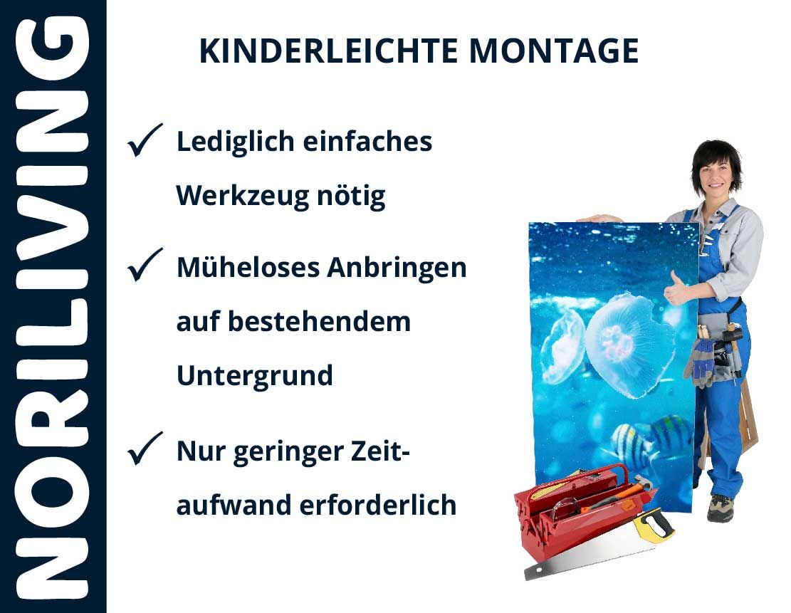 Aufzählung der Vorteile einer Badrückwand aus Aluverbund