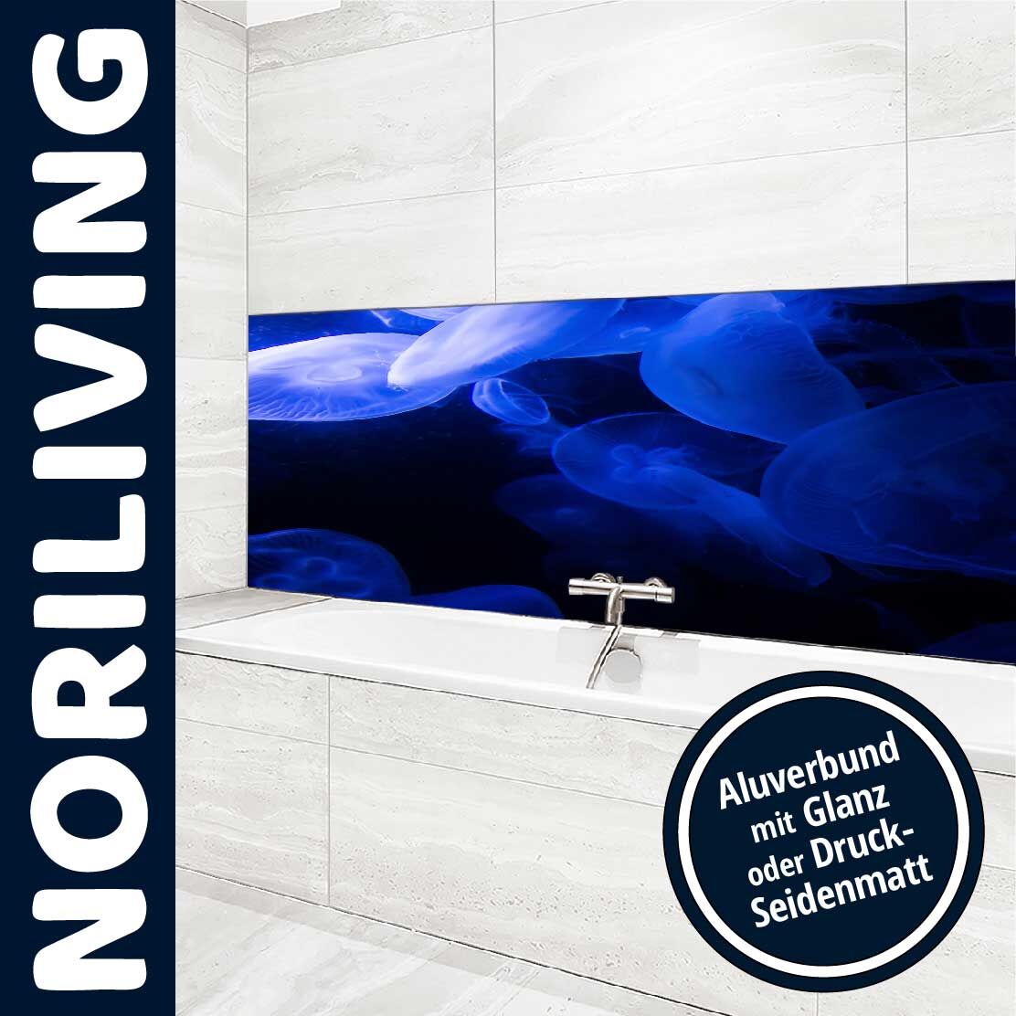 Ansicht des Badrückwand-Motivs Quallen im blauen Wasser 878 Unterkante