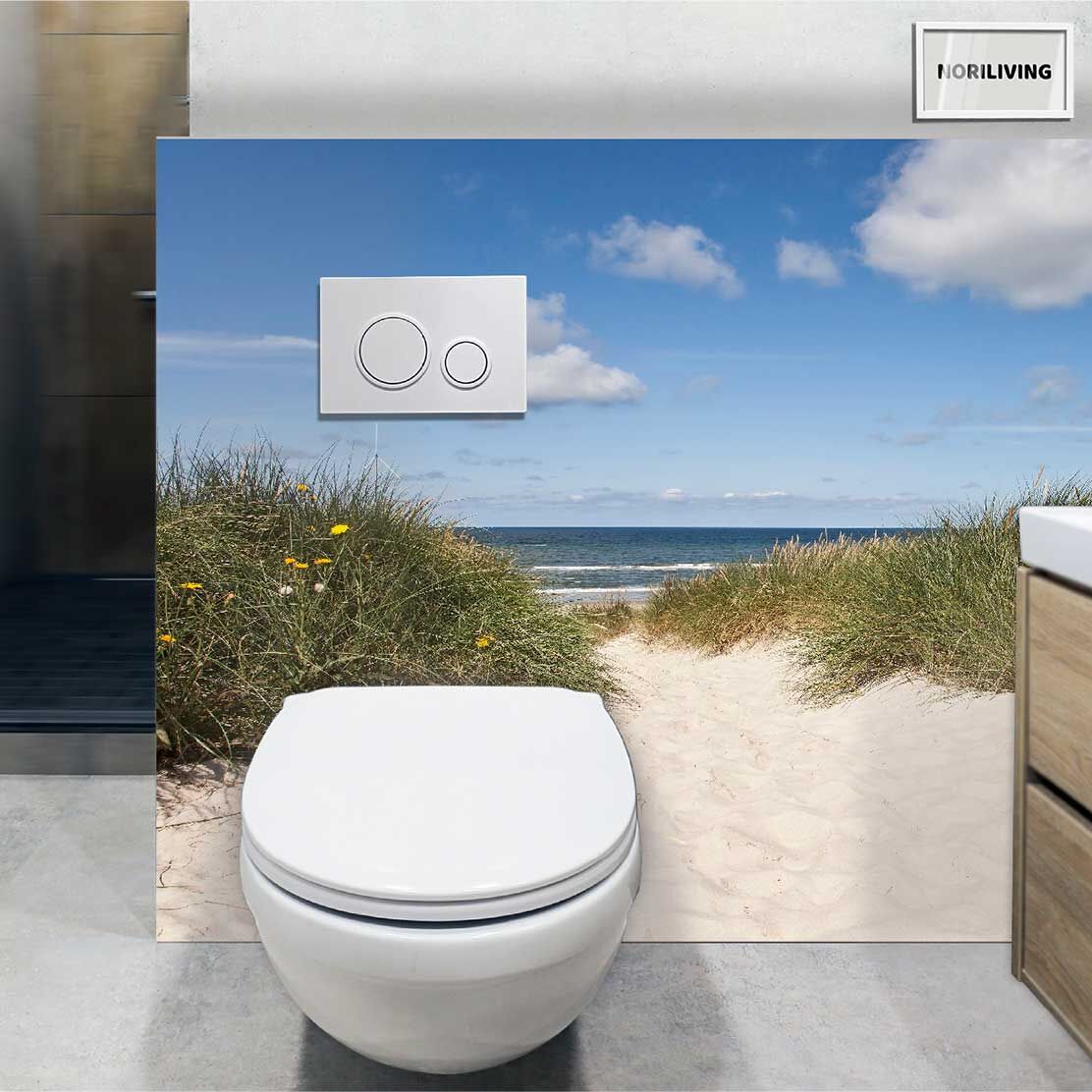 im WC eingebaute Toilettenrückwand mit Motiv Dünen Gras Strand 110