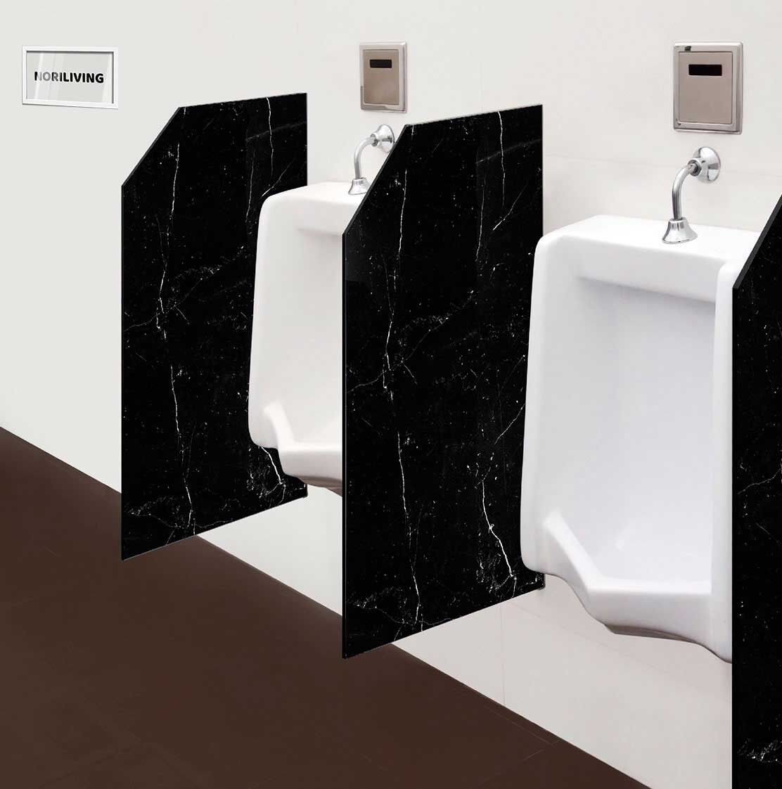 in der Toilette eingebaute Schamwand mit Motiv Marmor schwarz 950 schwarz-weiß