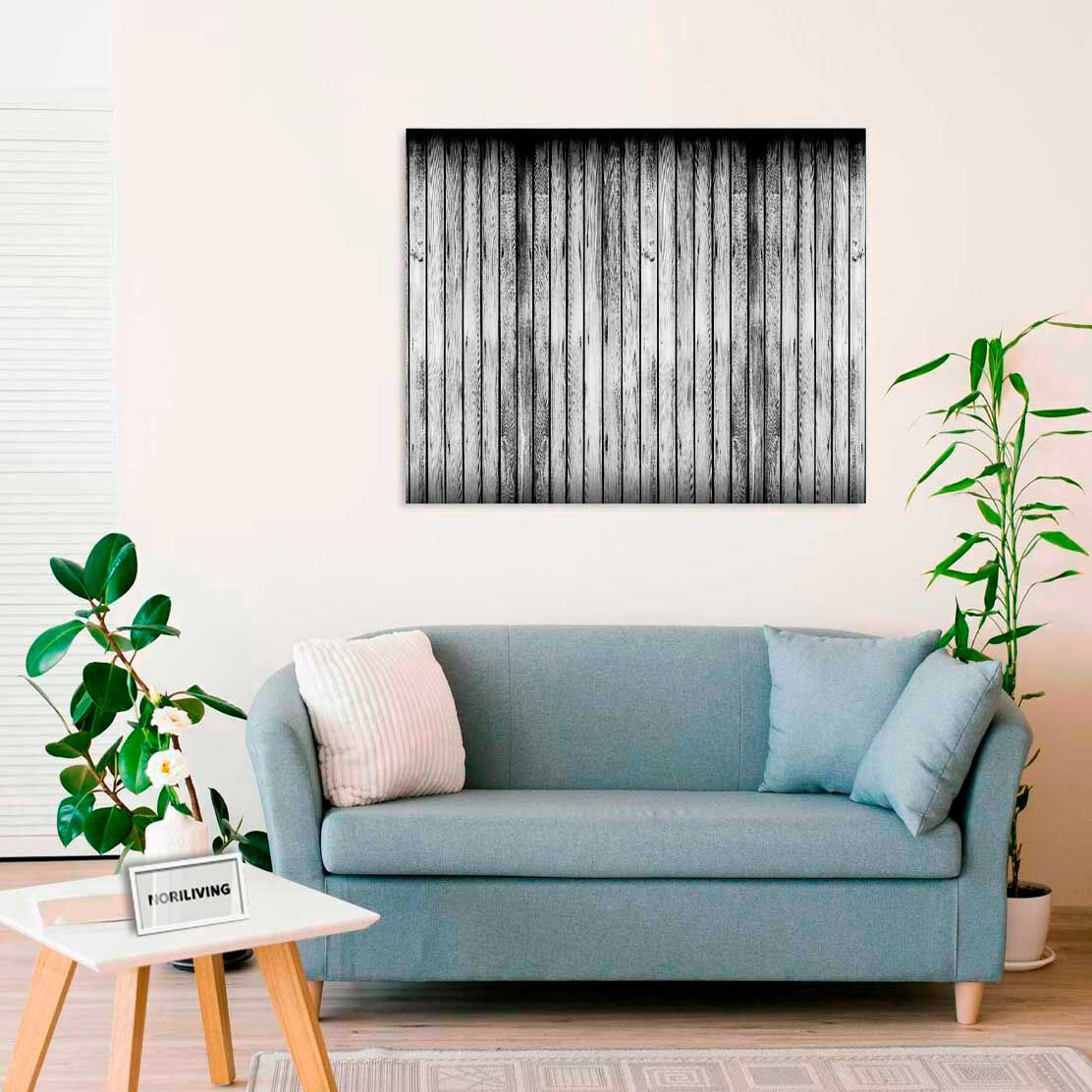 Wandbild über dem Sofa mit Motiv Holzzaun 359 schwarz-weiß