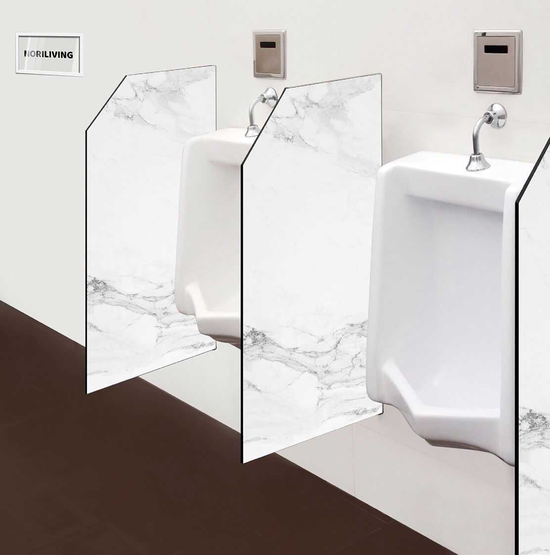 in der Toilette eingebaute Schamwand mit Motiv Marmor hellgrau 117a schwarz-weiß