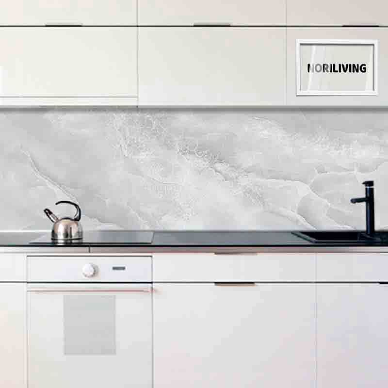 in der Küche eingebaute Küchenrückwand Profiline mit Motiv Marmor altrosa 047 schwarz-weiß