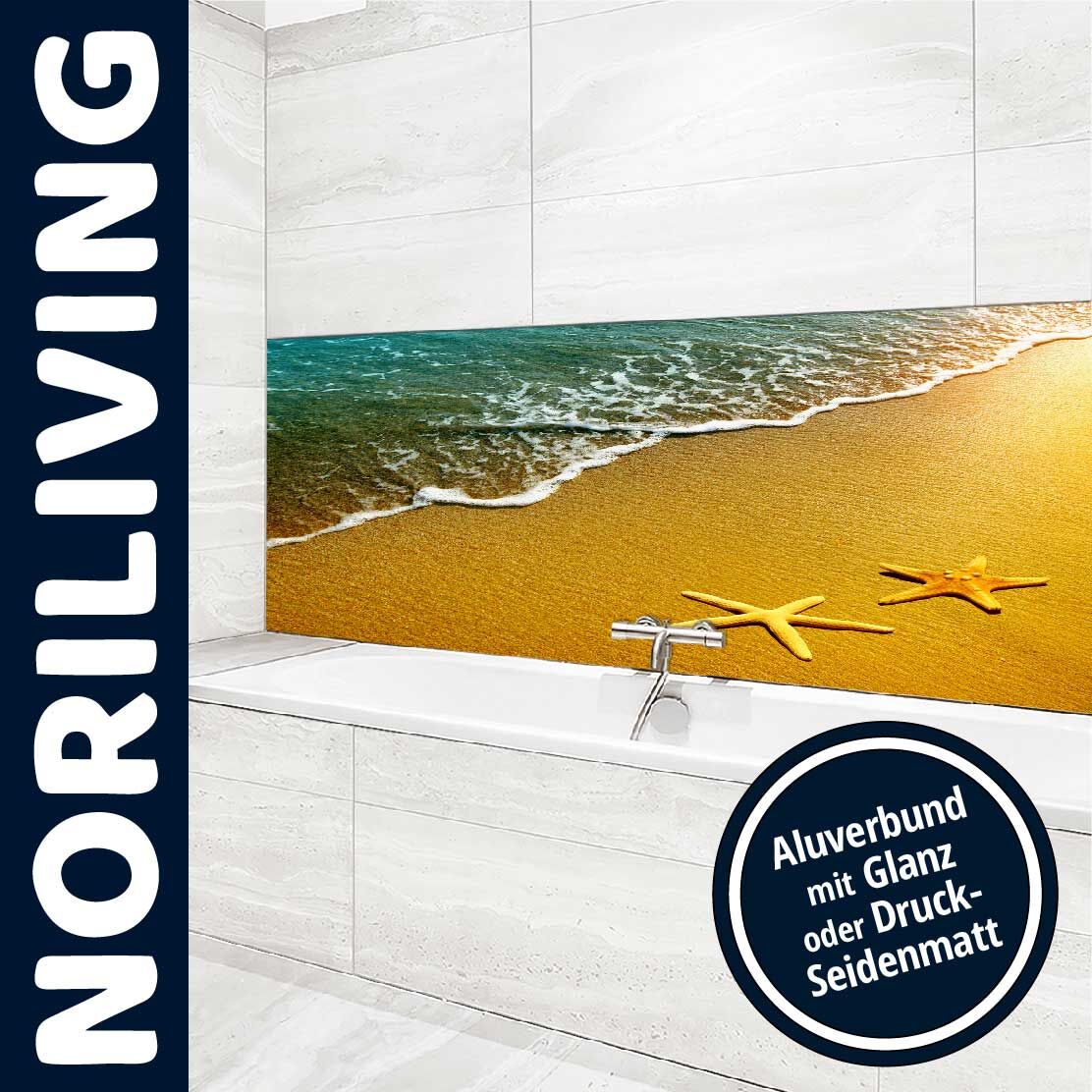 Ansicht des Badrückwand-Motivs Seesterne am Strand 077 Unterkante