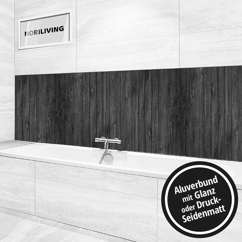 Ansicht des Badrückwand-Motivs Alte Holzbohlen 056 schwarz-weiß Höhe zentriert