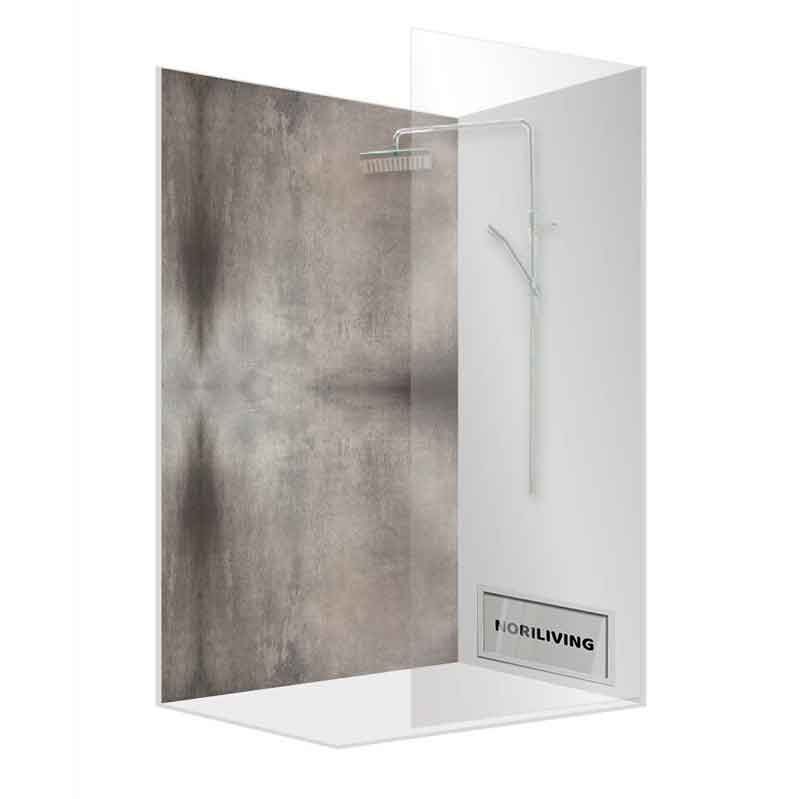 Modernes Duschdesign mit Glaswand und grauer Rückwand, NORI LIVING