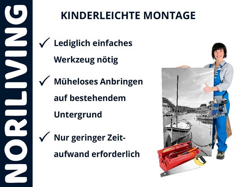 NoriLiving DIY-Set mit einfacher Montage, wenig Werkzeug nötig, schnell und effizient, Person hält Bild