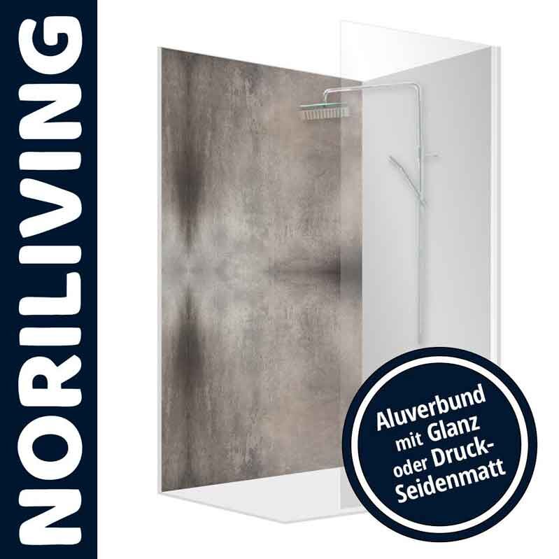Duschwand von Noriliving mit Aluverbund, wählbar in Glanz oder seidenmatter Optik