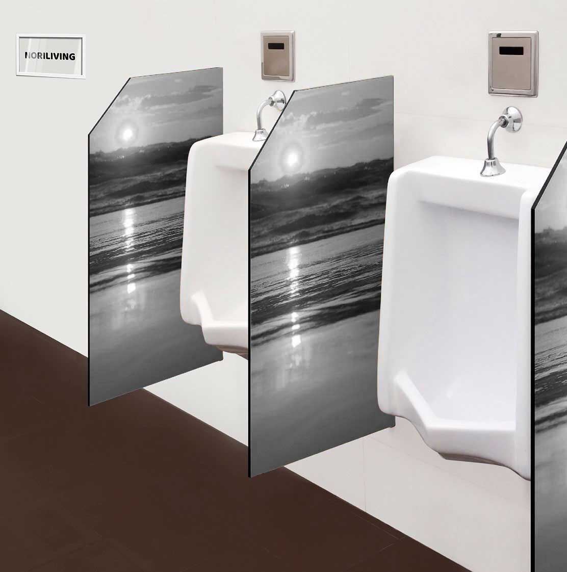 in der Toilette eingebaute Schamwand mit Motiv Sonnenuntergang am Strand in Dänemark 754 schwarz-weiß