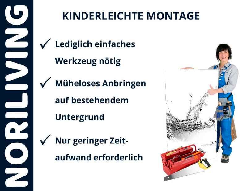 Montage leicht gemacht mit NORILIVING, Person mit Werkzeug und Leinwand