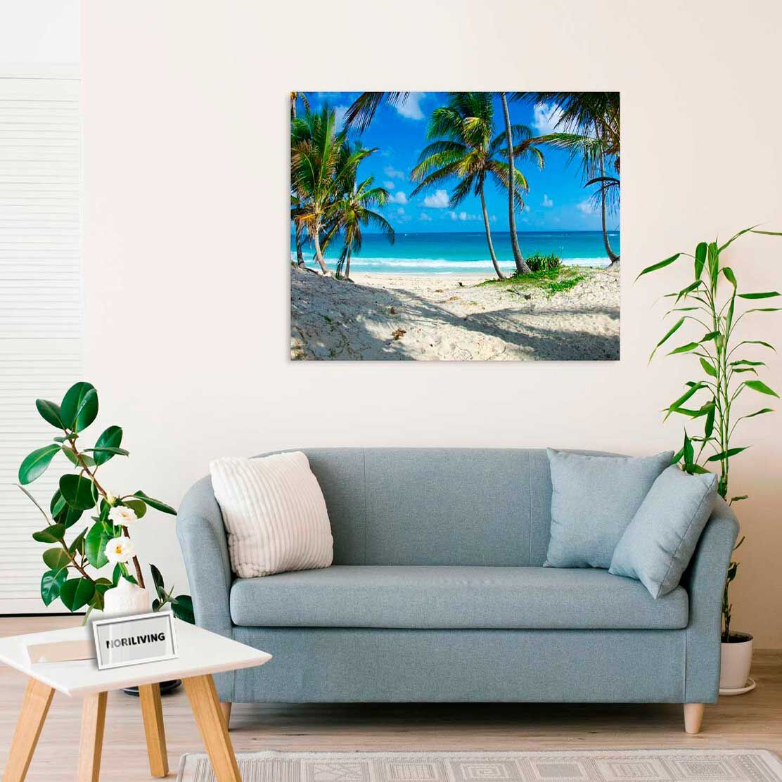 Wandbild über dem Sofa mit Motiv schöner Strand und tropisches Meer mit Palmen 236