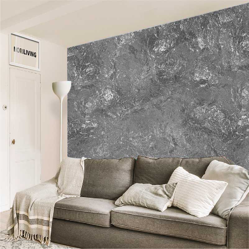 im Wohnzimmer eingebaute Wohnzimmerrückwand mit Motiv Wasser Optik blau 112 schwarz-weiß