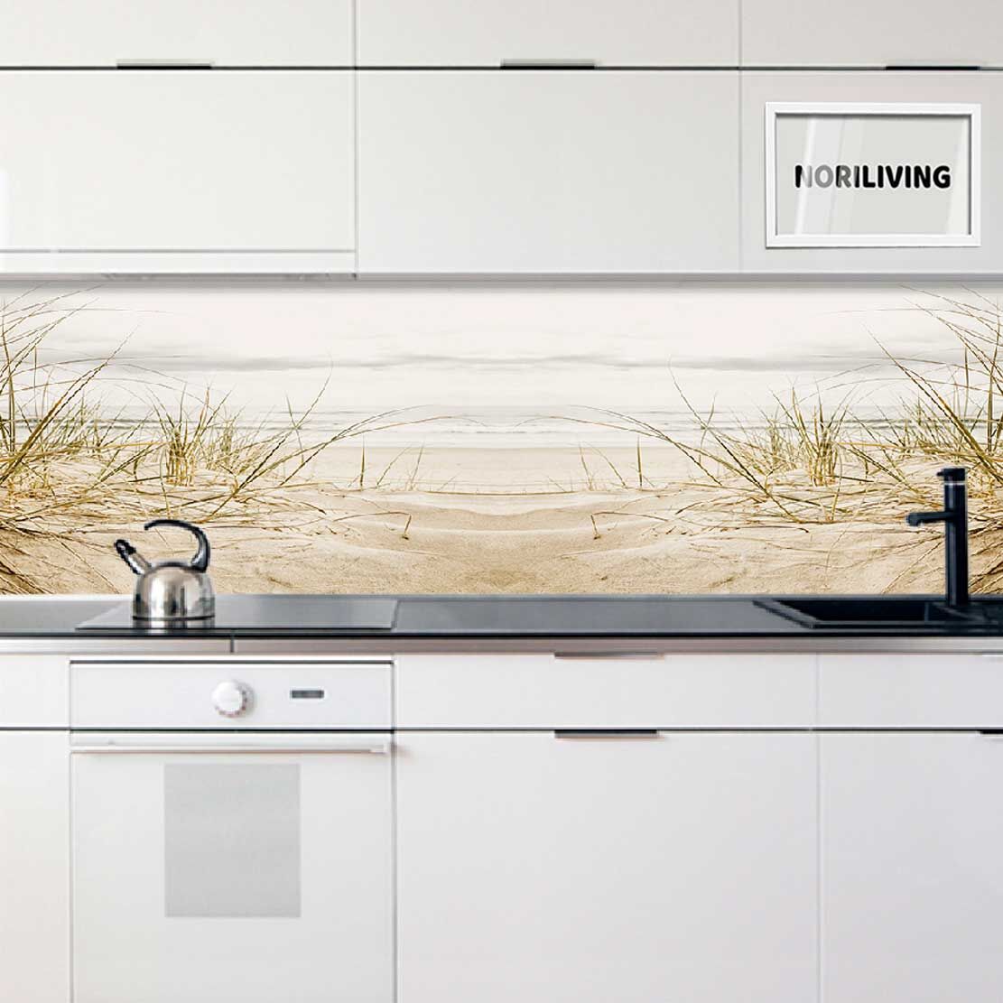 in der Küche eingebaute Küchenrückwand mit Motiv Dünen Gras Strand 543a