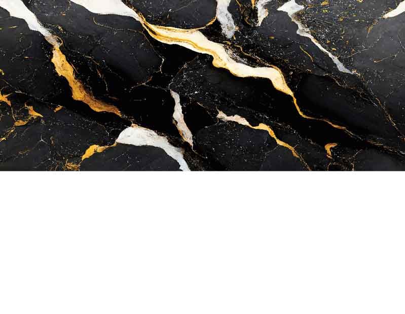Nahaufnahme von schwarzem Marmor mit goldenen und weißen Adern, ideal für elegantes Innendesign